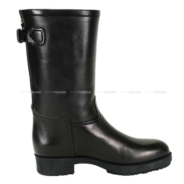 [Pre-loved] HERMES boots Women's Short H Logo Buckle Fastener Noir (Black) Calf 36.5 Silver HW[LIKE NEW][Authentic]