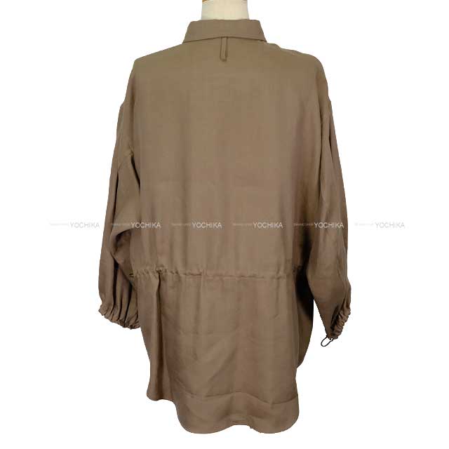 2024SS HERMES Long sleeve shirt Women's Drawstring charcoal gray Linen/Silk #40 4E0644DU[EXCELLENT][Authentic]