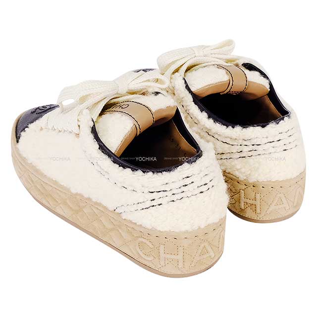 [Pre-loved] 2022 CHANEL sneakers Fabric Logo White/Black/Beige Fabric/Shiny calfskin #37 G39105[LIKE NEW][Authentic]