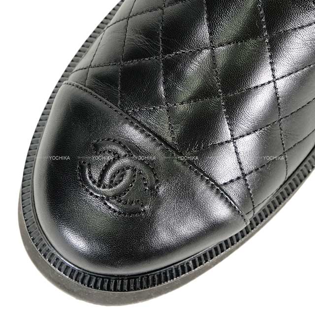 [Pre-loved] 2021AW CHANEL boots Matelasse Coco Mark Knit Leather Short Black Lamb skin/suede calfskin/knit #37 G38185[USED SA][Authentic]