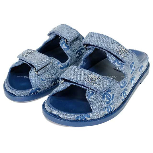 2025SS CHANEL sandals Footbed COCO Mark Blue Denim #37 G45507[BRAND NEW][Authentic]