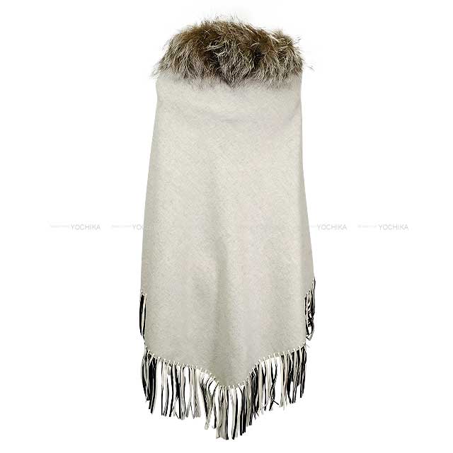 FENDI Poncho Fringe Cape Coat Fur Stole Ivory Cashmere/Fox/Lambskin FVG494[EXCELLENT][Authentic]