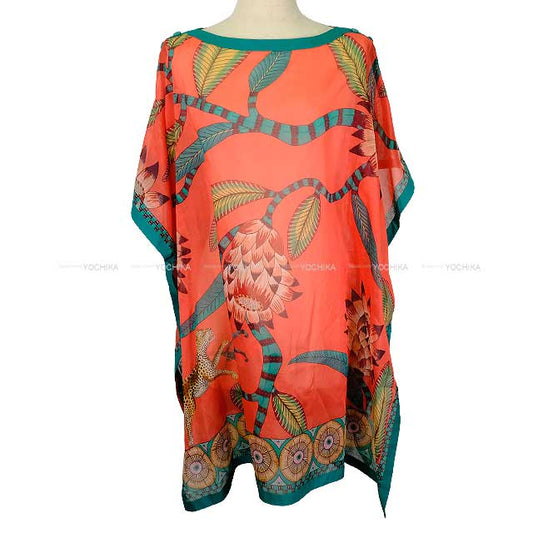 HERMES Tunic Women's Kaftan Dress Le Jardin de la Maharani Rose sorbet Silk #42[EXCELLENT][Authentic]