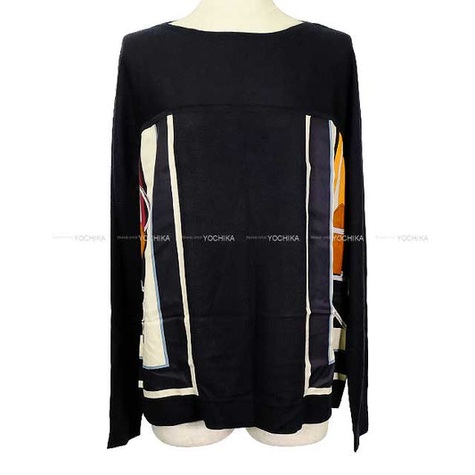 [Pre-loved] HERMES Knit Women's Twillaine Long Sleeve Tartan Marine Cashmere/Silk #42[LIKE NEW][Authentic]