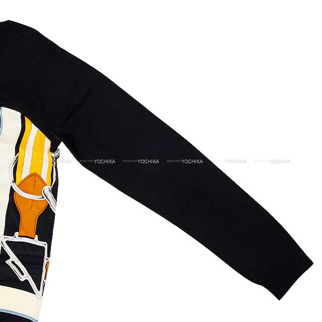 [Pre-loved] HERMES Knit Women's Twillaine Long Sleeve Tartan Marine Cashmere/Silk #42[LIKE NEW][Authentic]