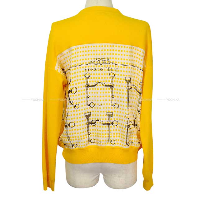 HERMES Cardigan Women's Twillaine Mors de Selle Jaune Cashmere/Silk #40[EXCELLENT][Authentic]