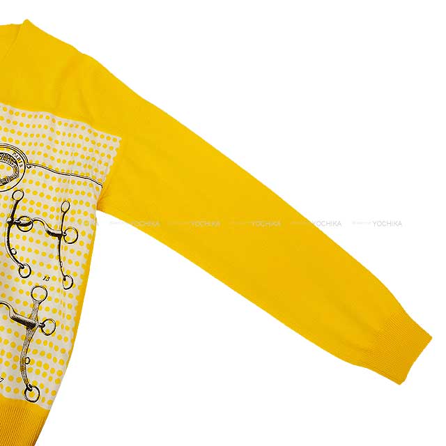 HERMES Cardigan Women's Twillaine Mors de Selle Jaune Cashmere/Silk #40[EXCELLENT][Authentic]