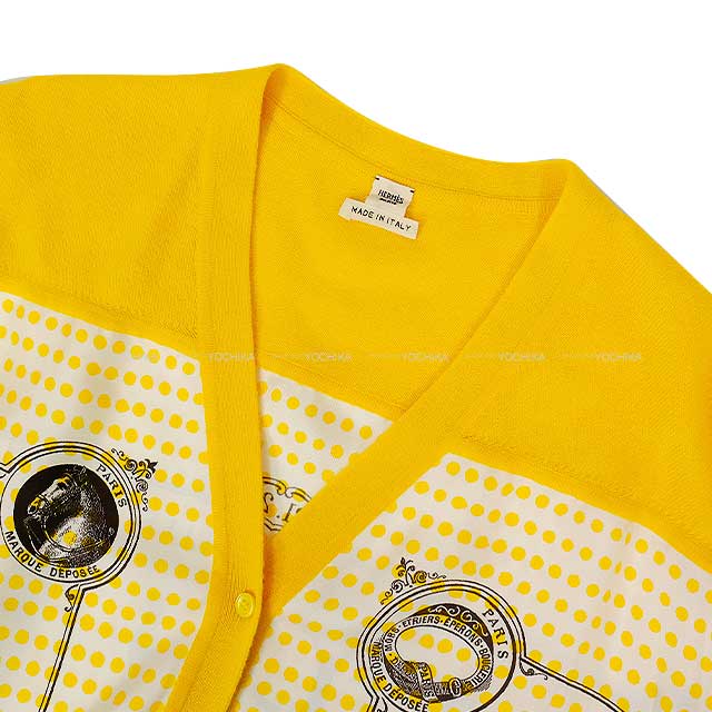 HERMES Cardigan Women's Twillaine Mors de Selle Jaune Cashmere/Silk #40[EXCELLENT][Authentic]