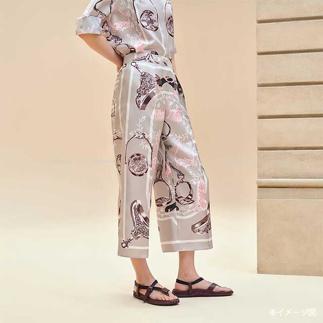 2024SS HERMES cropped pants Women's Twillaine Armor Pajamas Gris Titane Silk #42[BRAND NEW][Authentic]