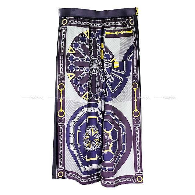 2024AW HERMES Pants Women's Twill Laine Kaleidoscope Effect Cropped pajamas Pants Navy Silk 42[BRAND NEW][Authentic]