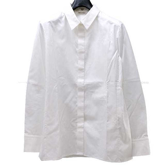 HERMES Long sleeve shirt ladies Caleche embroidered Blanc (White) Cotton 42[EXCELLENT][Authentic]