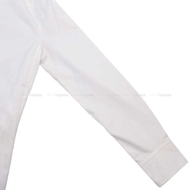 HERMES Long sleeve shirt ladies Caleche embroidered Blanc (White) Cotton 42[EXCELLENT][Authentic]