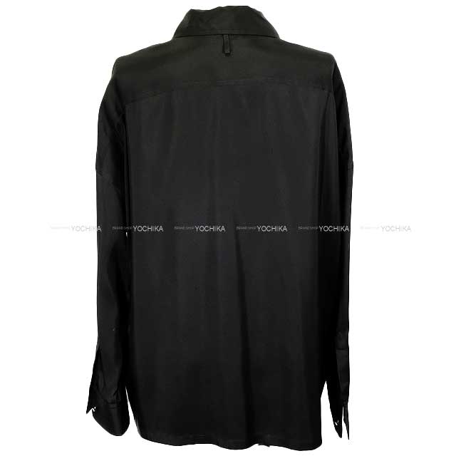 HERMES Long sleeve shirt Women's Medor Studded Pocket Noir (Black) Silk 38[EXCELLENT][Authentic]