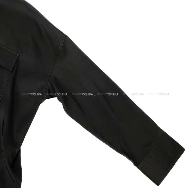 HERMES Long sleeve shirt Women's Medor Studded Pocket Noir (Black) Silk 38[EXCELLENT][Authentic]