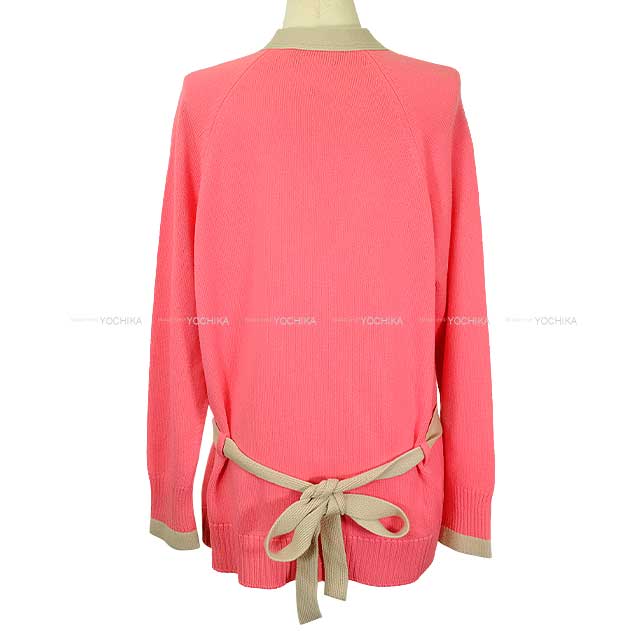 [Pre-loved] CHANEL Cardigan Women's Long Sleeve Flower COCO Button Bicolor Belt Pink/Gray Cashmere #42 P53235[LIKE NEW][Authentic]