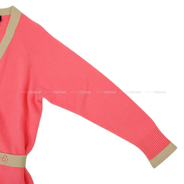 [Pre-loved] CHANEL Cardigan Women's Long Sleeve Flower COCO Button Bicolor Belt Pink/Gray Cashmere #42 P53235[LIKE NEW][Authentic]