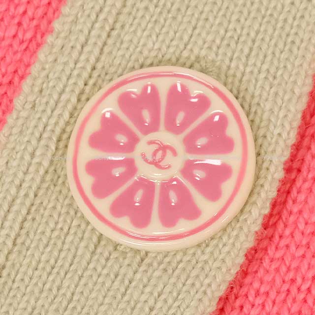 [Pre-loved] CHANEL Cardigan Women's Long Sleeve Flower COCO Button Bicolor BeltPink/Gray Cashmere #42 P53235[LIKE NEW][Authentic]