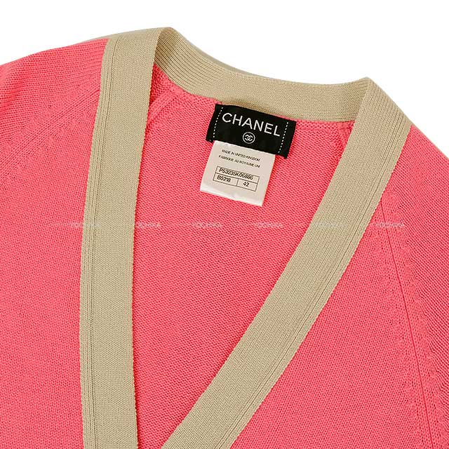 [Pre-loved] CHANEL Cardigan Women's Long Sleeve Flower COCO Button Bicolor Belt Pink/Gray Cashmere #42 P53235[LIKE NEW][Authentic]