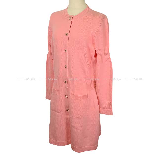 [Pre-loved] CHANEL Cardigan Women's Long Sleeve Long Turnlock COCO Mark Pink Cashmere #44 P52425[LIKE NEW][Authentic]