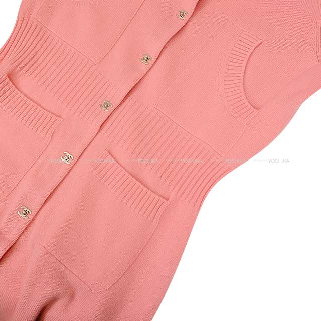 [Pre-loved] CHANEL Cardigan Women's Long Sleeve Long Turnlock COCO Mark Pink Cashmere #44 P52425[LIKE NEW][Authentic]