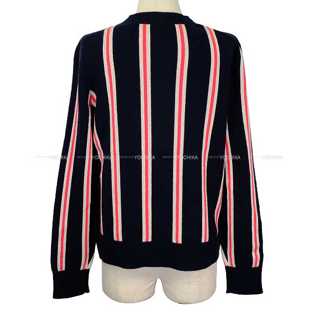 CHANEL Cardigan Women's Long Sleeve Stripe Navy/White/Red Cashmere #42 P54804[EXCELLENT][Authentic]