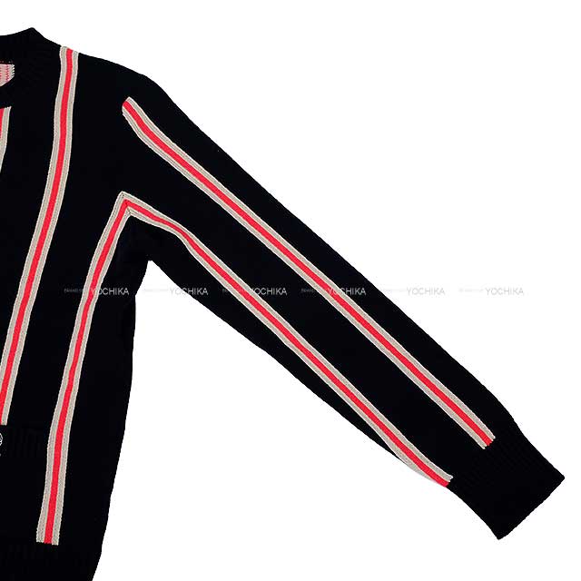 CHANEL Cardigan Women's Long Sleeve Stripe Navy/White/Red Cashmere #42 P54804[EXCELLENT][Authentic]