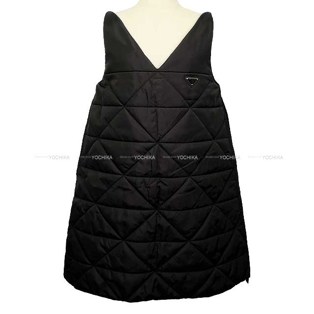2022SS PRADA One‐piece dress Women's Re-Nylon Quilted Sleeveless Flared Side Zipper Noir (Black) Nyron #42 Silver HW[EXCELLENT][Authentic]
