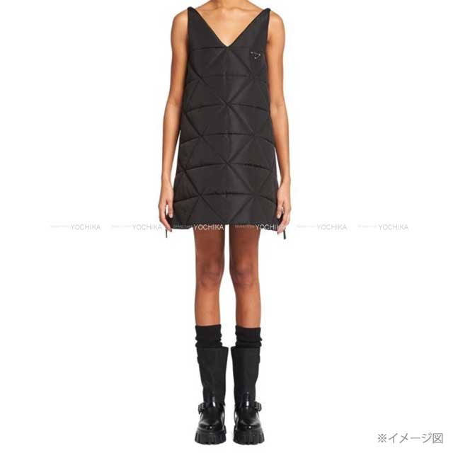 2022SS PRADA One‐piece dress Women's Re-Nylon Quilted Sleeveless Flared Side Zipper Noir (Black) Nyron #42 Silver HW[EXCELLENT][Authentic]