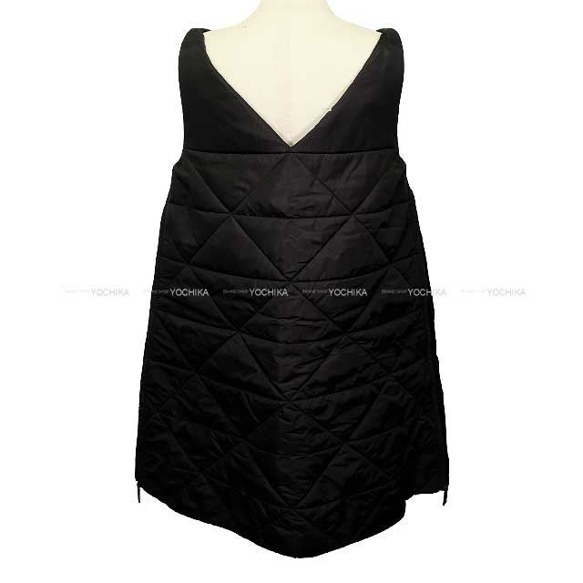 2022SS PRADA One‐piece dress Women's Re-Nylon Quilted Sleeveless Flared Side Zipper Noir (Black) Nyron #42 Silver HW[EXCELLENT][Authentic]