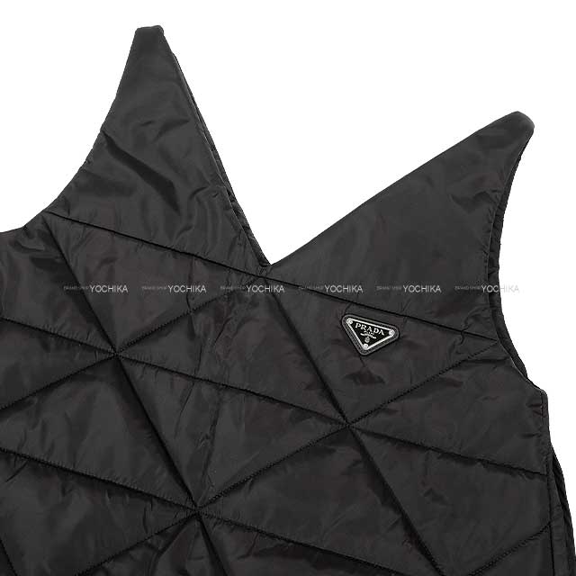 2022SS PRADA One‐piece dress Women's Re-Nylon Quilted Sleeveless Flared Side Zipper Noir (Black) Nyron #42 Silver HW[EXCELLENT][Authentic]