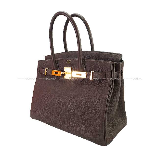 HERMES Handbag Birkin30 Chocolat Veau Togo Gold HW Stamp B[EXCELLENT][Authentic]