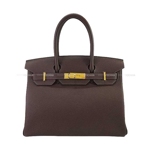 HERMES Handbag Birkin30 Chocolat Veau Togo Gold HW Stamp B[EXCELLENT][Authentic]