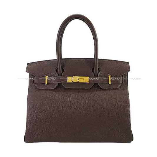 HERMES Handbag Birkin30 Chocolat Veau Togo Gold HW Stamp B[EXCELLENT][Authentic]