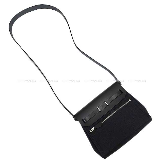 HERMES Shoulder bag Herbag Zip 20 Mini Noir (Black) Toile Militaire/Vache Hunter Silver HW Stamp W[BRAND NEW][Authentic]