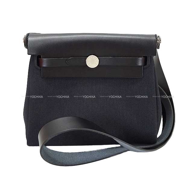 HERMES Shoulder bag Herbag Zip 20 Mini Noir (Black) Toile Militaire/Vache Hunter Silver HW Stamp G[BRAND NEW][Authentic]