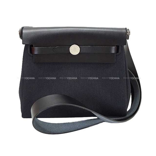 HERMES Shoulder bag Herbag Zip 20 Mini Noir (Black) Toile Militaire/Vache Hunter Silver HW Stamp G[BRAND NEW][Authentic]