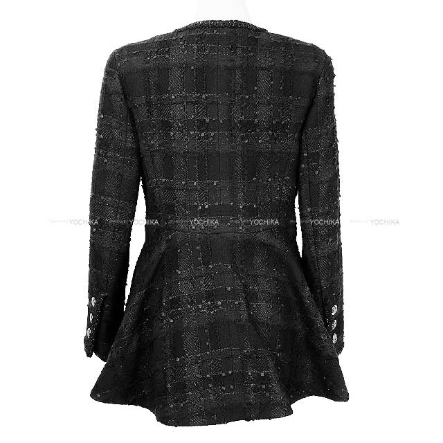 CHANEL Plainly colored jacket Cross Coco Button Flare Middle Camellia Noir (Black) Tweed 34 P74926[BRAND NEW][Authentic]