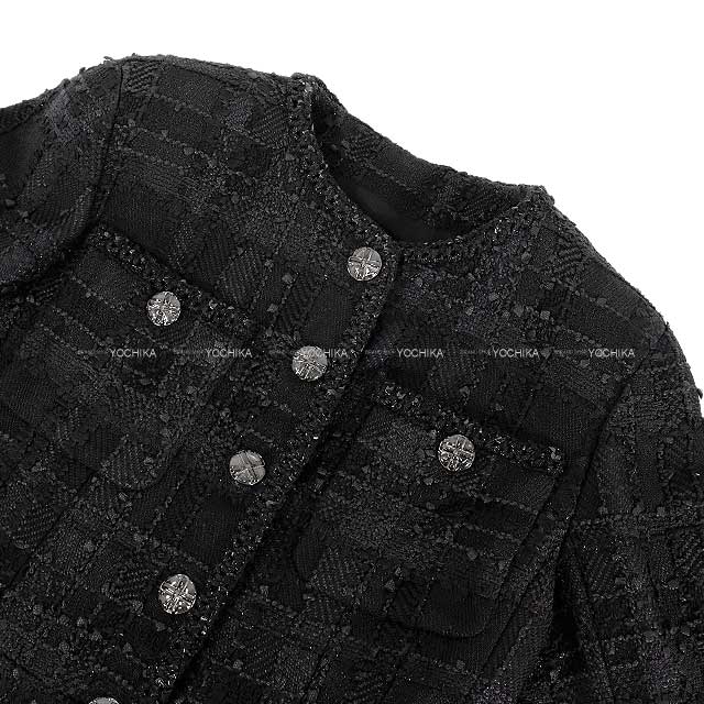 CHANEL Plainly colored jacket Cross Coco Button Flare Middle Camellia Noir (Black) Tweed 34 P74926[BRAND NEW][Authentic]