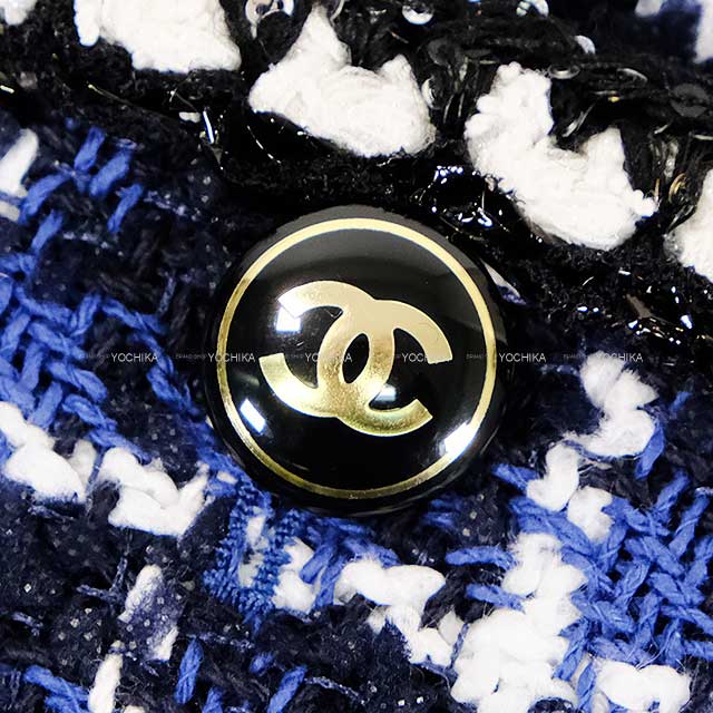 2023SS CHANEL One‐piece dress Ladies Nosleeve COCO Button Camellia Sequins Blue/Black/White Tweed 34 P74450[EXCELLENT][Authentic]