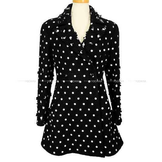 CHANEL Ladies Coat Dots Spangles Bijoux COCO Mark Noir (Black) Rain wool / polyamide / silk #36 P74822[EXCELLENT][Authentic]