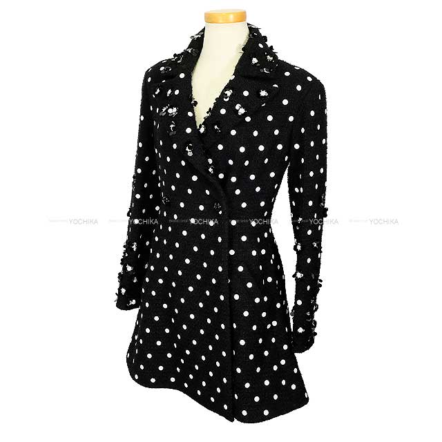 CHANEL Ladies Coat Dots Spangles Bijoux COCO Mark Noir (Black) Rain wool / polyamide / silk #36 P74822[EXCELLENT][Authentic]