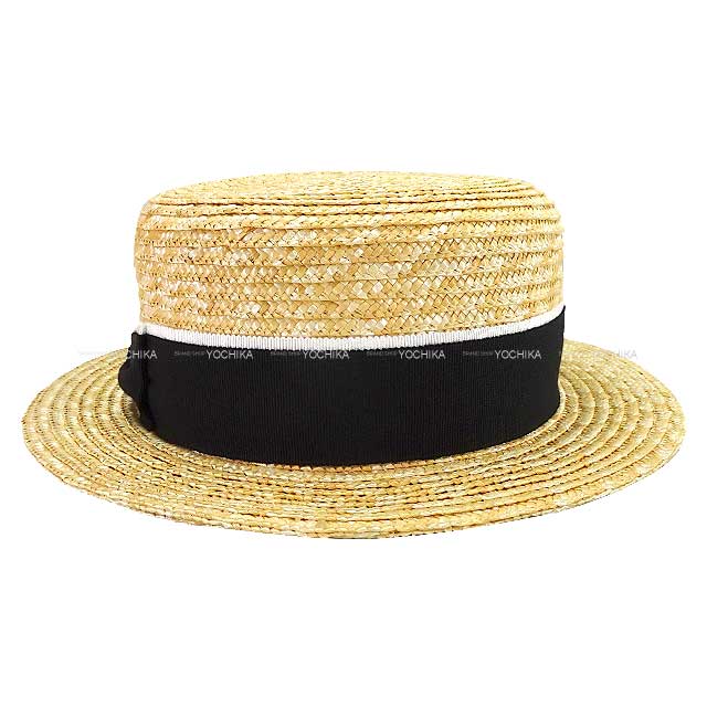 2024AW Pret-a-porter CHANEL hat Coco Mark Ribbon Boater straw Hat Natural/Black raffia S AA9850[BRAND NEW][Authentic]