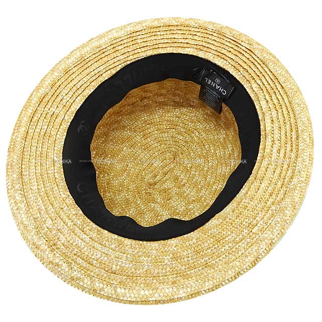 2024AW Pret-a-porter CHANEL hat Coco Mark Ribbon Boater straw Hat Natural/Black raffia S AA9850[BRAND NEW][Authentic]