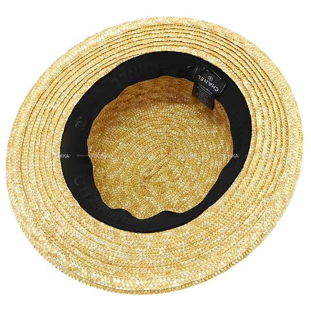 2024AW Pret-a-porter CHANEL hat Coco Mark Ribbon Boater straw Hat Natural/Black raffia AA9850[BRAND NEW][Authentic]