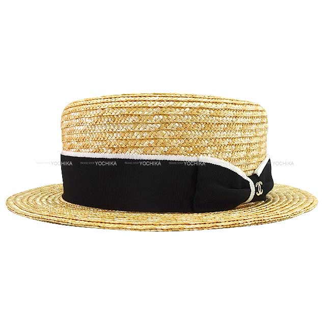 2024AW Pret-a-porter CHANEL hat Coco Mark Ribbon Boater straw Hat Natural/Black raffia AA9850[BRAND NEW][Authentic]