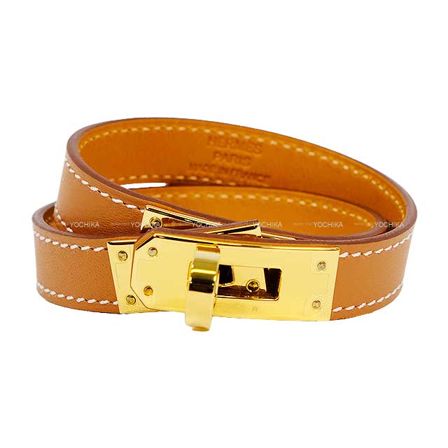 HERMES bracelet Kelly Double Tour Gold Veau Swift #T3 Gold HW Stamp B[EXCELLENT][Authentic]