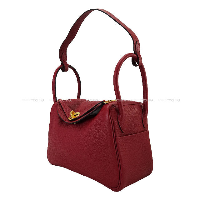 HERMES Shoulder bag Lindy 26 Rouge H Taurillon Clemence Gold HW Stamp W[EXCELLENT][Authentic]