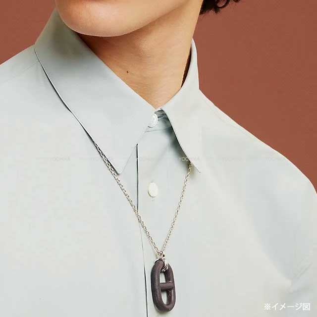 HERMES necklace Chaine D'ancre Vulcanium Brown Vulcanium/Metal Silver HW[EXCELLENT][Authentic]