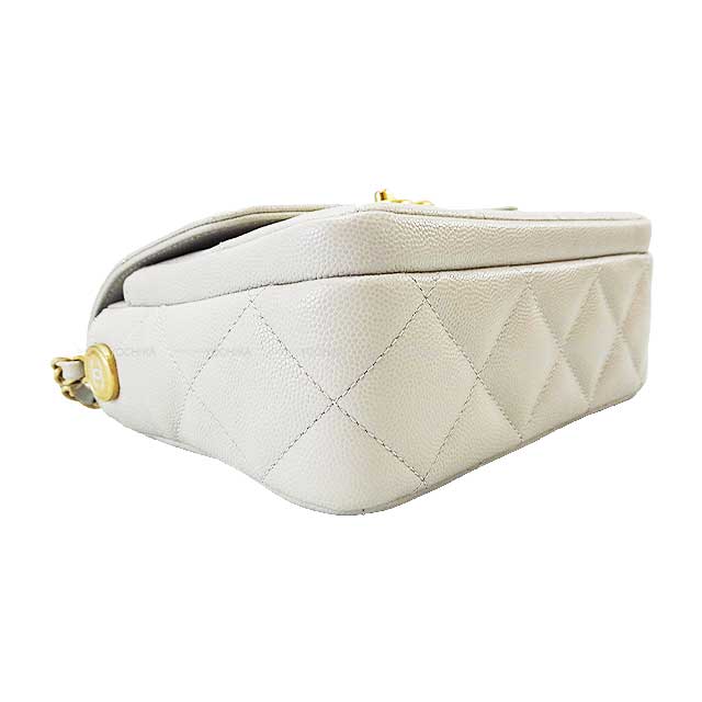 [Pre-loved] CHANEL Shoulder bag Mini Matelasse 20 Flap Grey Graind Calf(Caviarskin) Mat Gold HW AS4906[LIKE NEW][Authentic]