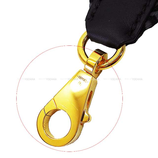 HERMES shoulder strap Bandouliere 50mm 70cm Sangles Caval Noir (Black)/Gris Misty Toile H/Veau Swift Gold HW Stamp W[ALMOST NEW][Authentic]